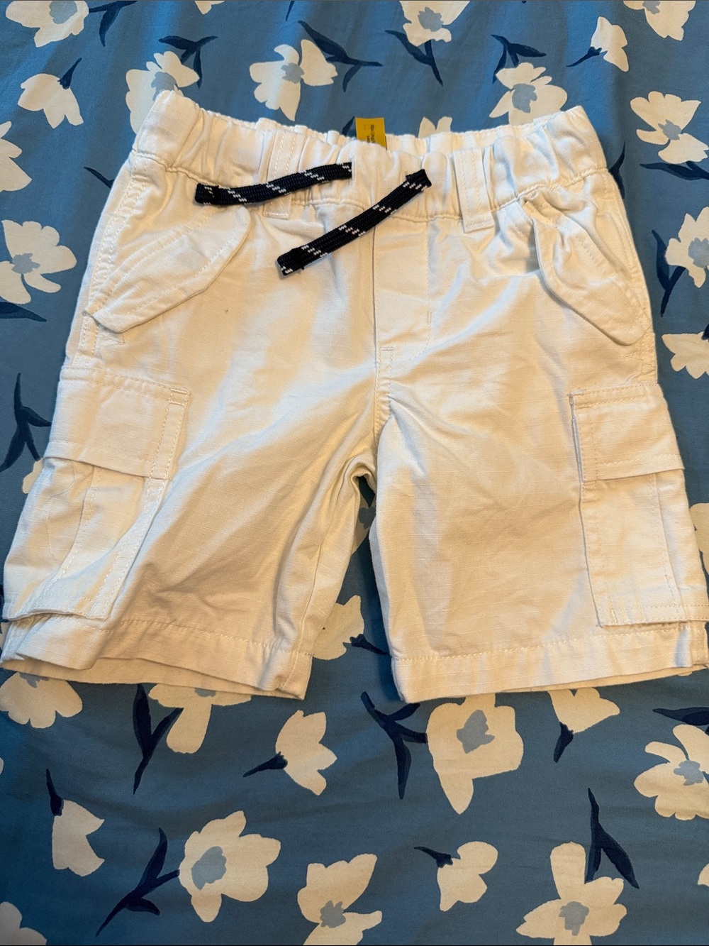 Polo by Ralph Lauren White Kids Cargo Shorts with Navy Drawstring
